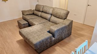 Sofá chaise longue gris tela
