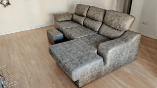 Sofá chaise longue gris tela
