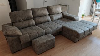 Sofá chaise longue gris tela