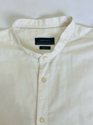 Zara Man White Mandarin Collar Shirt L Minimal Cot