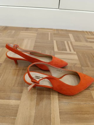 Sandalias tacón bajo mujer naranja