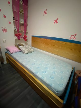 Cama nido doble madera y azul sin colchón