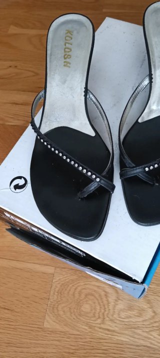 Sandalias Kolosh T37 Tacón Negro Brillantes