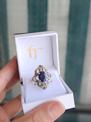 Anillo Plata 925 Art Déco Zafiro Azul