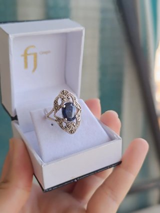 Anillo Plata 925 Art Déco Zafiro Azul