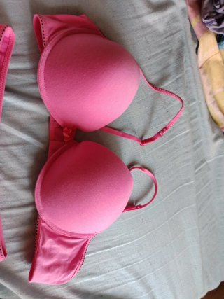 Conjunto lencería algodón rosa chicle