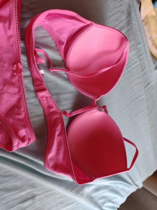 Conjunto lencería algodón rosa chicle