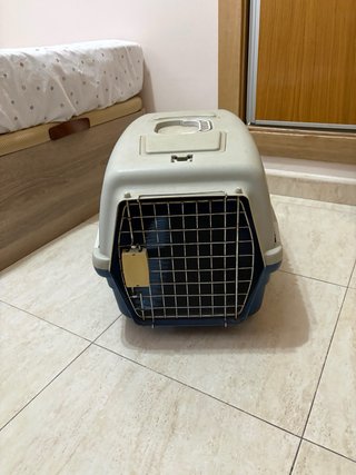 Transportín para mascotas beige y azul