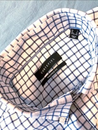 Camisa cuadros azul blanco manga larga Cortefiel