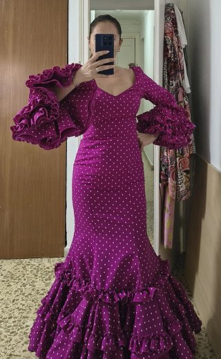 Traje de flamenca buganvilla lunares blancos T38