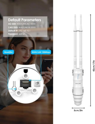 WAVLINK AC1200 Repetidor WiFi Exterior Largo Alcan