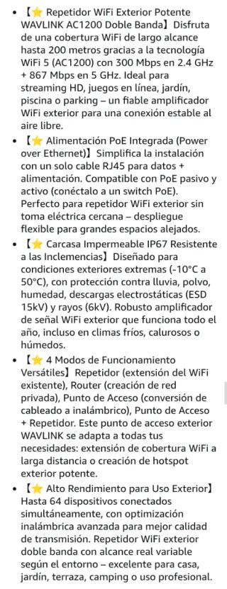 WAVLINK AC1200 Repetidor WiFi Exterior Largo Alcan