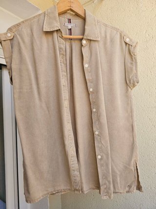 Camisa Tommy Hilfiger Beige Manga Corta