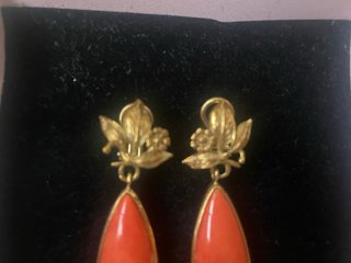 Pendientes Coral  Broche de oro de 18 K