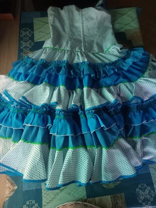 Vestido Flamenca Volantes Azul Blanco