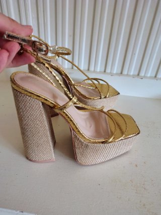 Tacones Plataforma Dorados Ibiza Y2K Talla 38