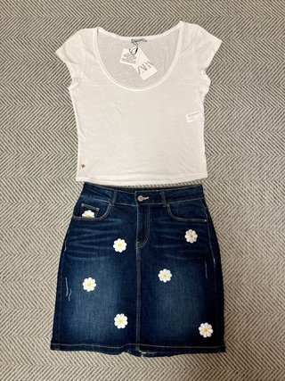 Zara camiseta blanca + falda vaquera elástica * M