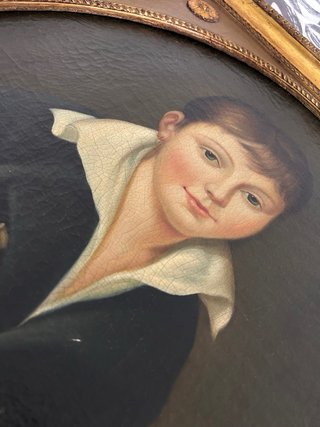 Cuadro antiguo retrato niño marco dorado