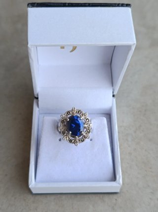 Anillo Plata 925 Azul Estilo Art Déco