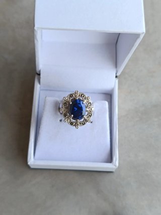 Anillo Plata 925 Azul Estilo Art Déco