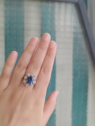 Anillo Plata 925 Azul Estilo Art Déco