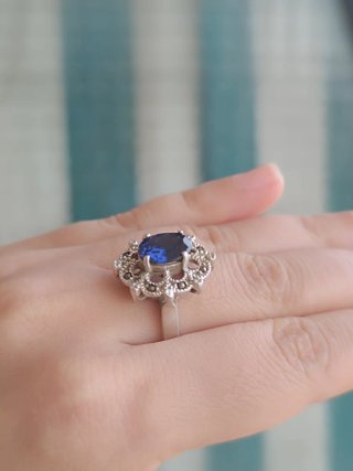 Anillo Plata 925 Azul Estilo Art Déco