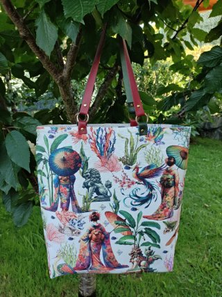 Bolso reversible. Asas en piel hecho a mano.