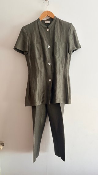 Conjunto Lino Sintesis Verde Chaqueta y Pantalón
