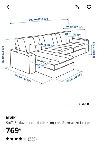 Sofá Chaiselongue Ikea Gris/Beige Casi Nuevo