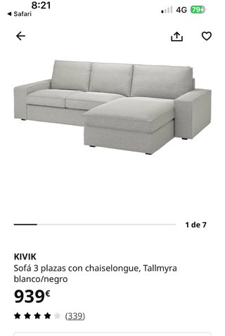 Sofá Chaiselongue Ikea Gris/Beige Casi Nuevo
