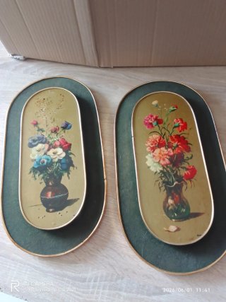 Pareja de cuadros de flores ovalados