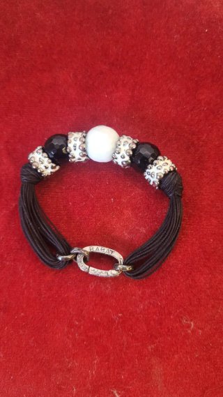Pulsera Rabat Plata Perlas Negra Blanca