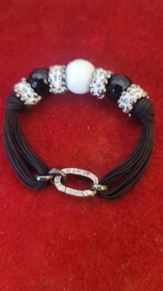Pulsera Rabat Plata Perlas Negra Blanca