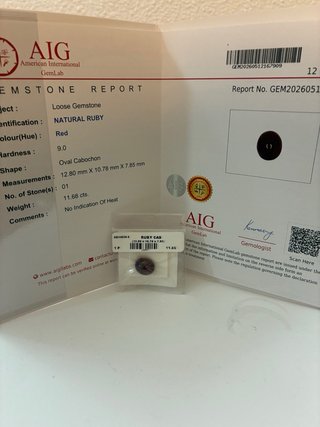 Rubí Natural Cabujón 11.68 Ct AIG