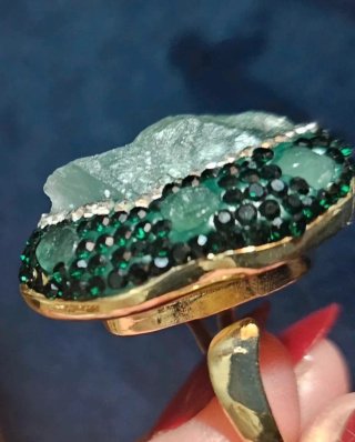 Anello Cristallo Verde Regolabile Oro