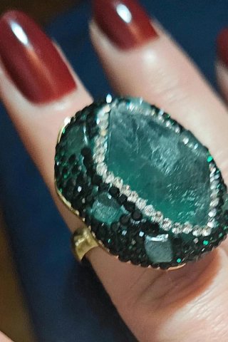 Anello Cristallo Verde Regolabile Oro
