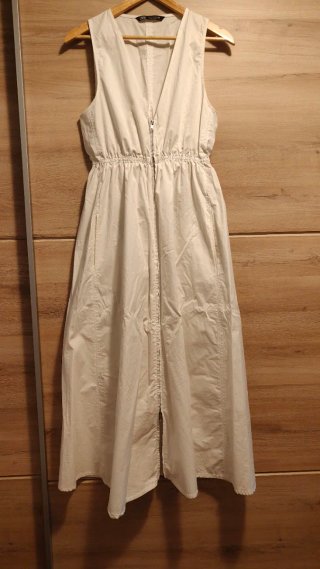 Vestido Largo Zara Blanco Escote Cremallera