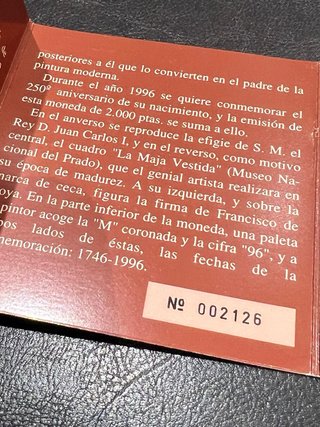 Estuche moneda 2000 ptas Goya 1996