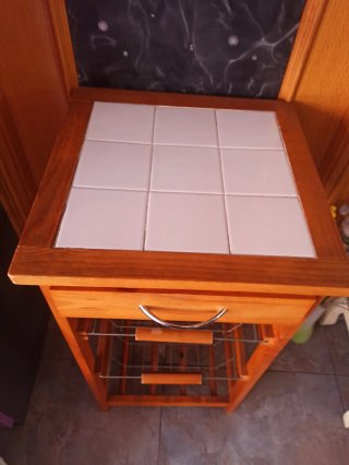 Mesa isla auxiliar Bakaji madera y cerámica