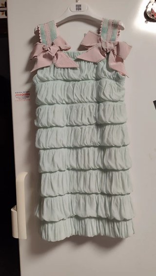 Vestido Larrana azul con volantes y lazos