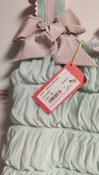Vestido Larrana azul con volantes y lazos