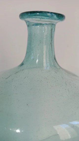 Antigua Garrafa de Cristal Soplado Azul Cian