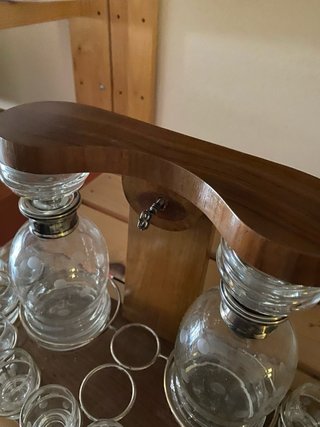 Porta liquori vintage in legno e vetro