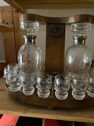 Porta liquori vintage in legno e vetro