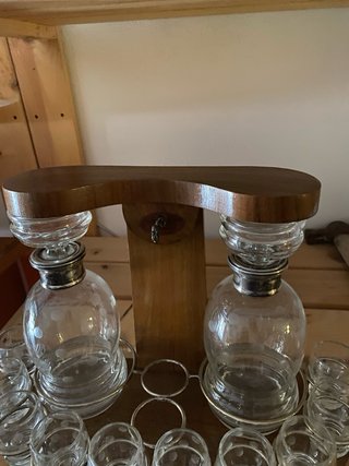 Porta liquori vintage in legno e vetro