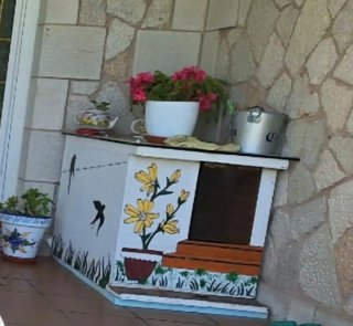 Caseta perro decorada porche