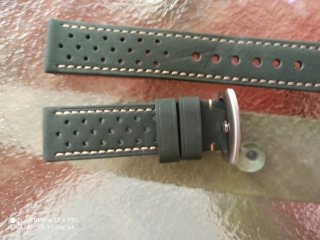 Correa Rally Verde 22mm Pespunte Beige