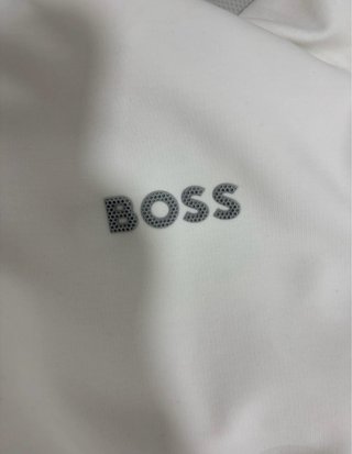 Sudadera BOSS media cremallera gris y blanca