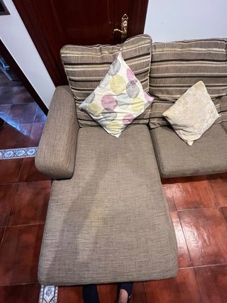 Sofá Chaise Longue 2,70m Tela Beige/Marrón