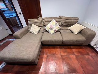 Sofá Chaise Longue 2,70m Tela Beige/Marrón